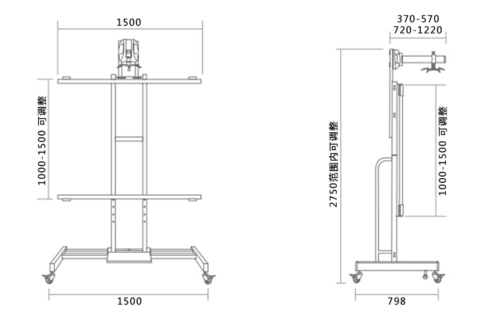 電子白板移動支架產(chǎn)品尺寸細節(jié)