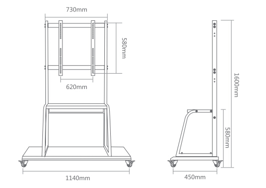 液晶一體機(jī)移動(dòng)支架F1500A產(chǎn)品尺寸細(xì)節(jié)